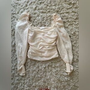 ASTR The Label Pale Cream Ruched Square-Neck Puff Sleeve Blouse